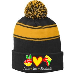 Peace Love Juneteenth Black Pride Freedom Independence Gift African Pride Stripe Pom Pom Beanie