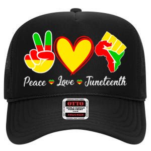 Peace Love Juneteenth Black Pride Freedom Independence Gift African Pride High Crown Mesh Back Trucker Hat