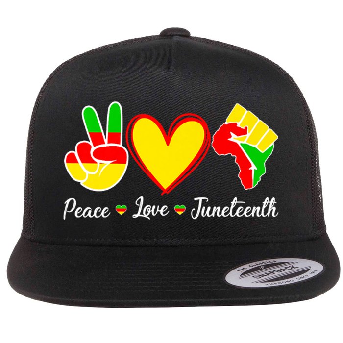 Peace Love Juneteenth Black Pride Freedom Independence Gift African Pride Flat Bill Trucker Hat