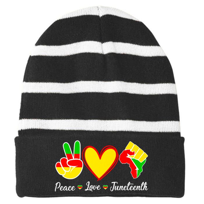 Peace Love Juneteenth Black Pride Freedom Independence Gift African Pride Striped Beanie with Solid Band