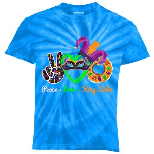 Peace Love King Cake Mardi Gras Carnival Costume Purple Gift Kids Tie-Dye T-Shirt