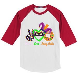 Peace Love King Cake Mardi Gras Carnival Costume Purple Gift Kids Colorblock Raglan Jersey