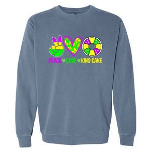 Peace Love King Cake Mardi Gras Festival Cool Gift Garment-Dyed Sweatshirt