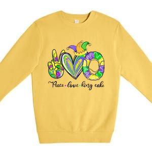 Peace Love King Cake Mardi Gras Funny Gift Premium Crewneck Sweatshirt