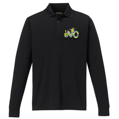 Peace Love King Cake Mardi Gras Funny Gift Performance Long Sleeve Polo