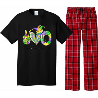 Peace Love King Cake Mardi Gras Funny Gift Pajama Set