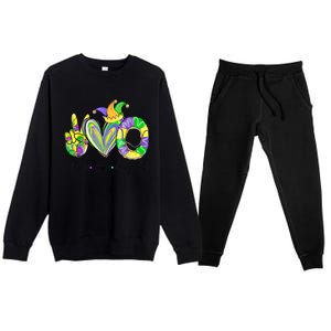 Peace Love King Cake Mardi Gras Funny Gift Premium Crewneck Sweatsuit Set