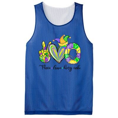 Peace Love King Cake Mardi Gras Funny Gift Mesh Reversible Basketball Jersey Tank