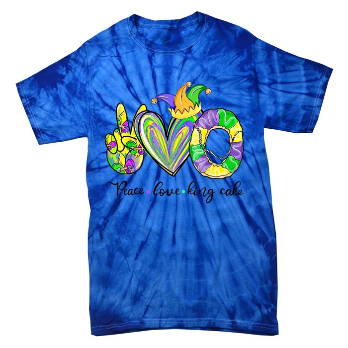 Peace Love King Cake Mardi Gras Funny Gift Tie-Dye T-Shirt