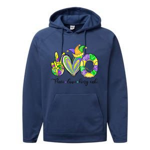 Peace Love King Cake Mardi Gras Funny Gift Performance Fleece Hoodie