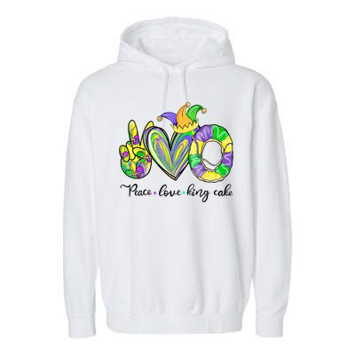 Peace Love King Cake Mardi Gras Funny Gift Garment-Dyed Fleece Hoodie