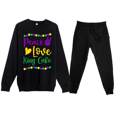 Peace Love King Cake Mardi Gras Outfit Gift Premium Crewneck Sweatsuit Set