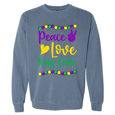 Peace Love King Cake Mardi Gras Outfit Gift Garment-Dyed Sweatshirt