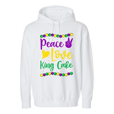 Peace Love King Cake Mardi Gras Outfit Gift Garment-Dyed Fleece Hoodie