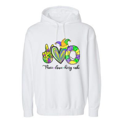 Peace Love King Cake Mardi Gras Garment-Dyed Fleece Hoodie