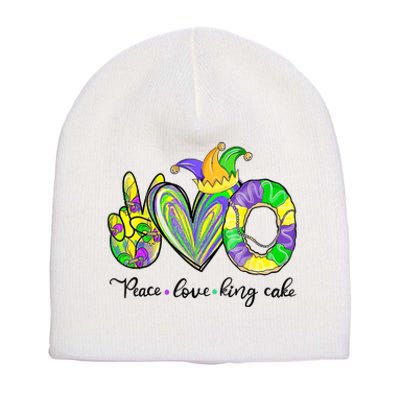 Peace Love King Cake Mardi Gras Short Acrylic Beanie