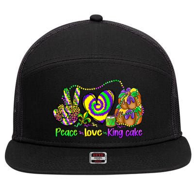 Peace Love King Cake Mardi Gras Gift Gift 7 Panel Mesh Trucker Snapback Hat