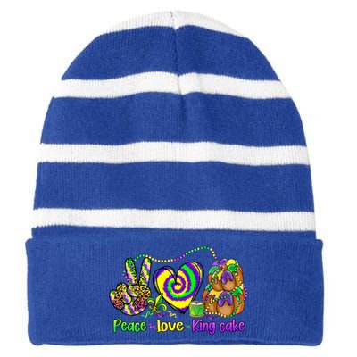 Peace Love King Cake Mardi Gras Gift Gift Striped Beanie with Solid Band