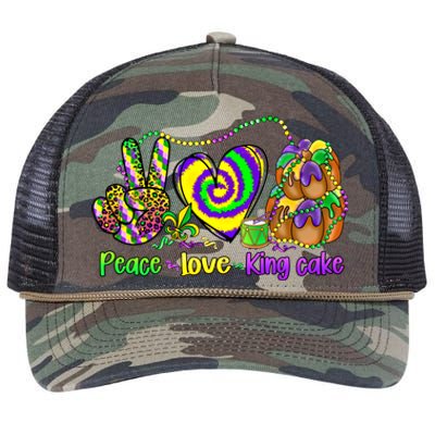 Peace Love King Cake Mardi Gras Gift Gift Retro Rope Trucker Hat Cap