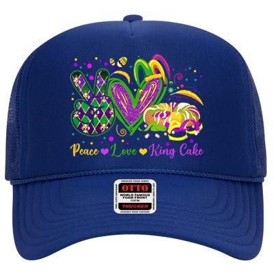 Peace Love King Cake Mardi Gras Gift Gift High Crown Mesh Back Trucker Hat