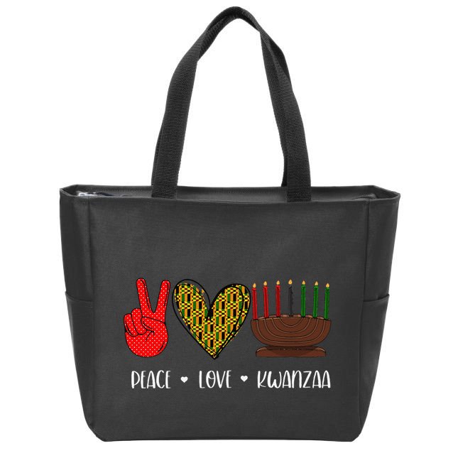 Peace Love Kwanzaa Pajamas African Happy Kwanzaa Matching Zip Tote Bag