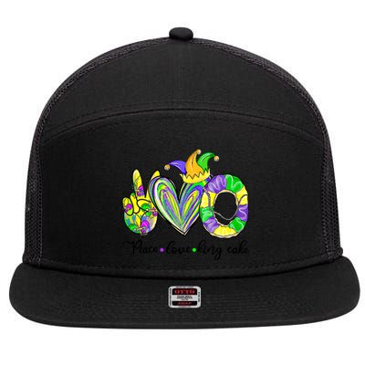 Peace Love King Cake Mardi Gras King Cake Mardi Gras Great Gift 7 Panel Mesh Trucker Snapback Hat