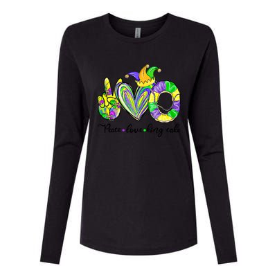 Peace Love King Cake Mardi Gras King Cake Mardi Gras Great Gift Womens Cotton Relaxed Long Sleeve T-Shirt