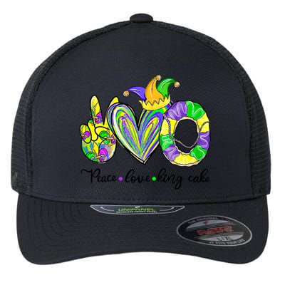 Peace Love King Cake Mardi Gras King Cake Mardi Gras Great Gift Flexfit Unipanel Trucker Cap