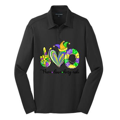 Peace Love King Cake Mardi Gras King Cake Mardi Gras Great Gift Silk Touch Performance Long Sleeve Polo