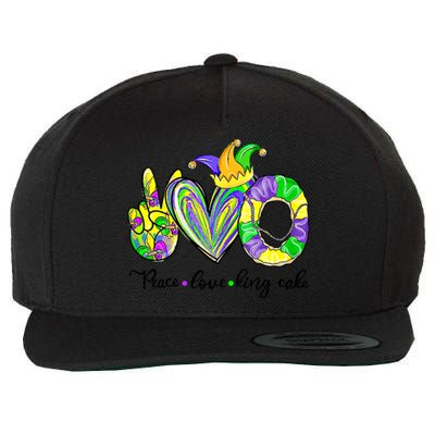 Peace Love King Cake Mardi Gras King Cake Mardi Gras Great Gift Wool Snapback Cap