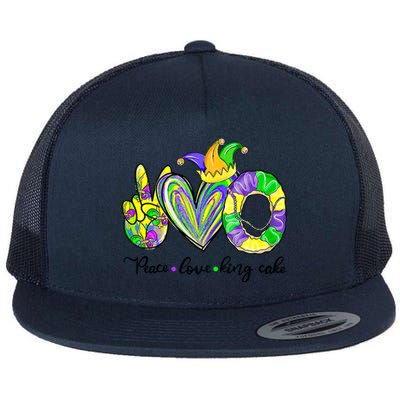 Peace Love King Cake Mardi Gras King Cake Mardi Gras Great Gift Flat Bill Trucker Hat