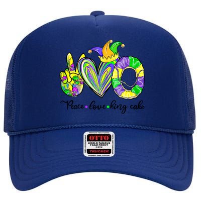 Peace Love King Cake Mardi Gras King Cake Mardi Gras Great Gift High Crown Mesh Back Trucker Hat