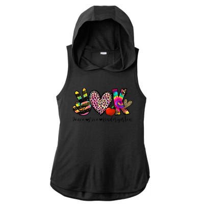 Peace Love Kindergarten Teacher Girls Back To School Funny Ladies PosiCharge Tri-Blend Wicking Draft Hoodie Tank