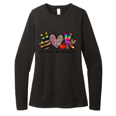 Peace Love Kindergarten Teacher Girls Back To School Funny Womens CVC Long Sleeve Shirt