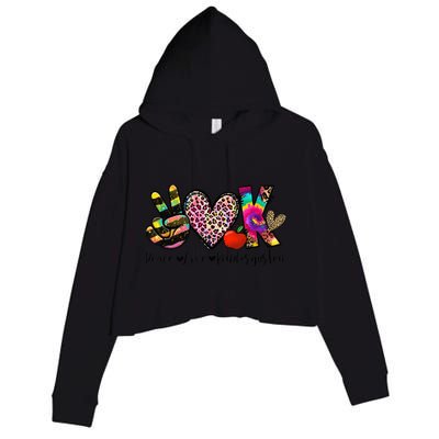 Peace Love Kindergarten Teacher Girls Back To School Funny Crop Fleece Hoodie