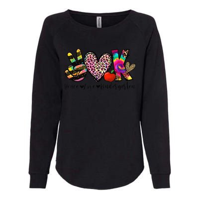 Peace Love Kindergarten Teacher Girls Back To School Funny Womens California Wash Sweatshirt