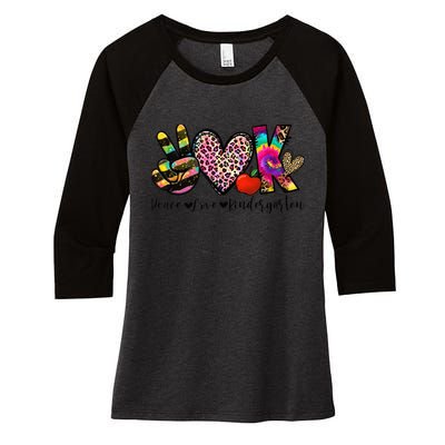 Peace Love Kindergarten Teacher Girls Back To School Funny Women's Tri-Blend 3/4-Sleeve Raglan Shirt