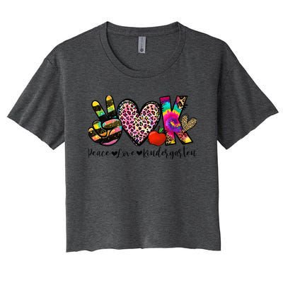 Peace Love Kindergarten Teacher Girls Back To School Funny Women's Crop Top Tee