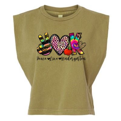 Peace Love Kindergarten Teacher Girls Back To School Funny Garment-Dyed Women's Muscle Tee