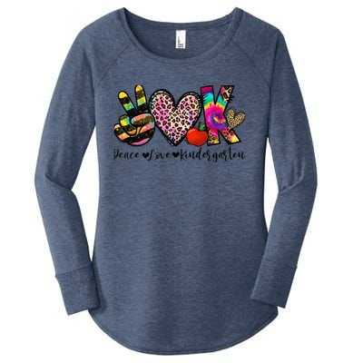 Peace Love Kindergarten Teacher Girls Back To School Funny Women's Perfect Tri Tunic Long Sleeve Shirt