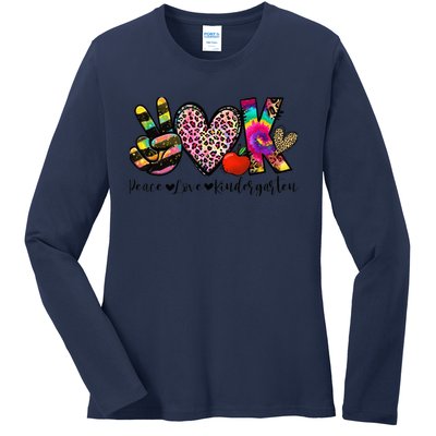 Peace Love Kindergarten Teacher Girls Back To School Funny Ladies Long Sleeve Shirt