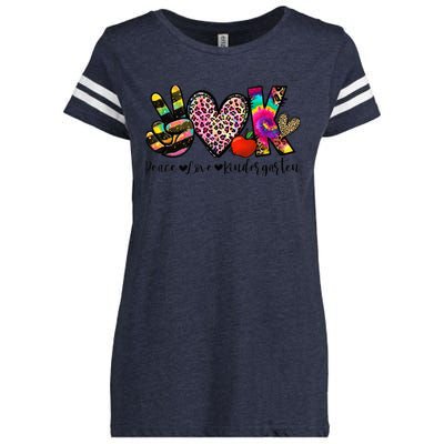 Peace Love Kindergarten Teacher Girls Back To School Funny Enza Ladies Jersey Football T-Shirt