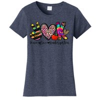 Peace Love Kindergarten Teacher Girls Back To School Funny Women's T-Shirt