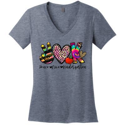 Peace Love Kindergarten Teacher Girls Back To School Funny Women's V-Neck T-Shirt