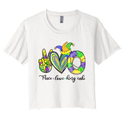 Peace Love King Cake Mardi Gras Women's Crop Top Tee