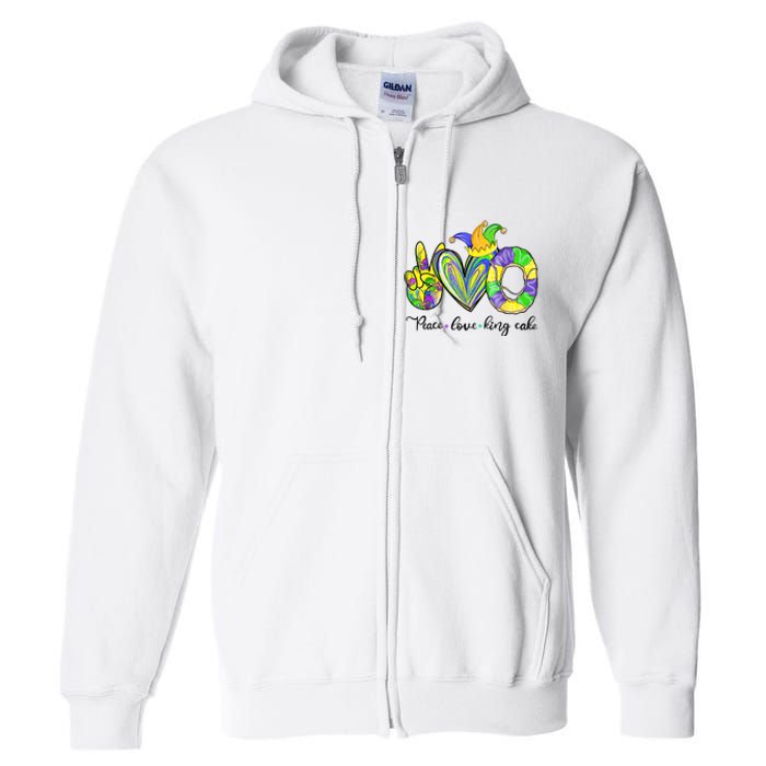 Peace Love King Cake Mardi Gras Full Zip Hoodie