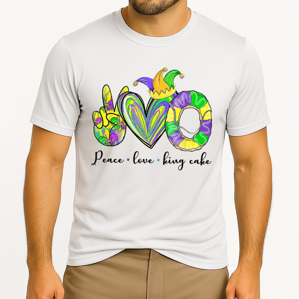 Peace Love King Cake Mardi Gras Cooling Performance Crew T-Shirt