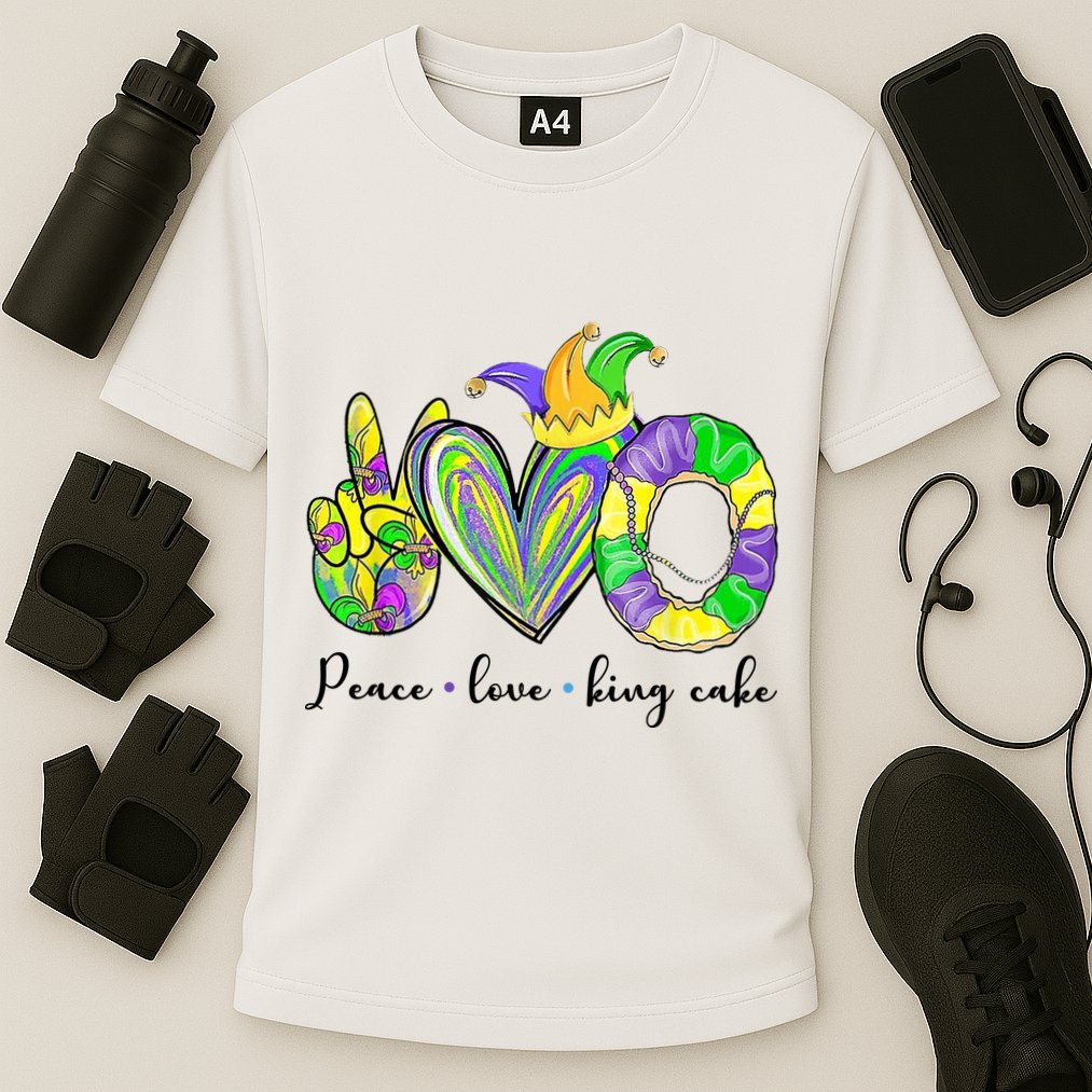 Peace Love King Cake Mardi Gras Cooling Performance Crew T-Shirt
