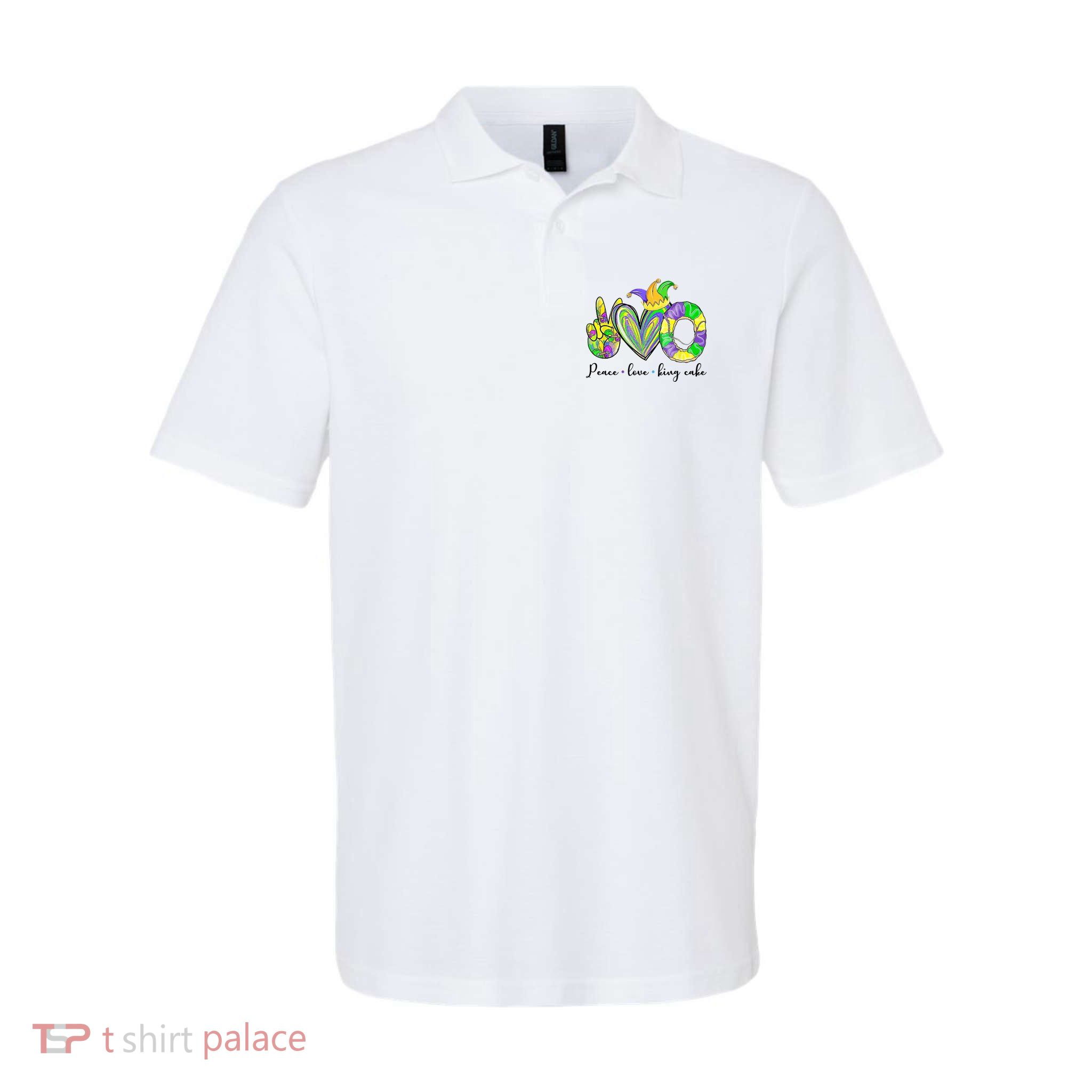 Peace Love King Cake Mardi Gras Polo