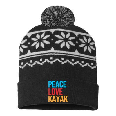 Peace Love Kayak Gift USA-Made Snowflake Beanie